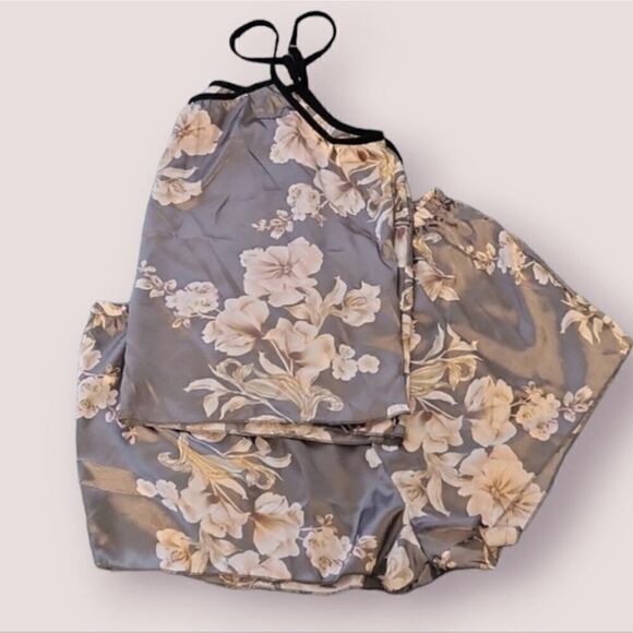 Women's Floral Print Round Neck Satin Pajamas Set Sleep & Loungewear - Picture 7 of 10